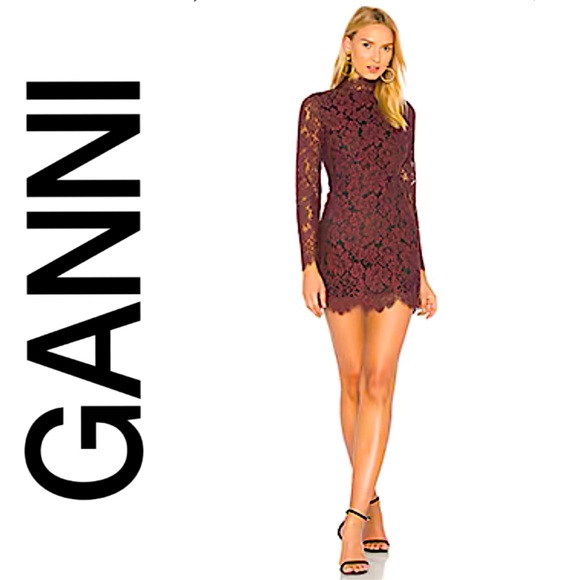 Ganni Dresses & Skirts - Ganni Jerome long-sleeve lace mini dress in decadent chocolate